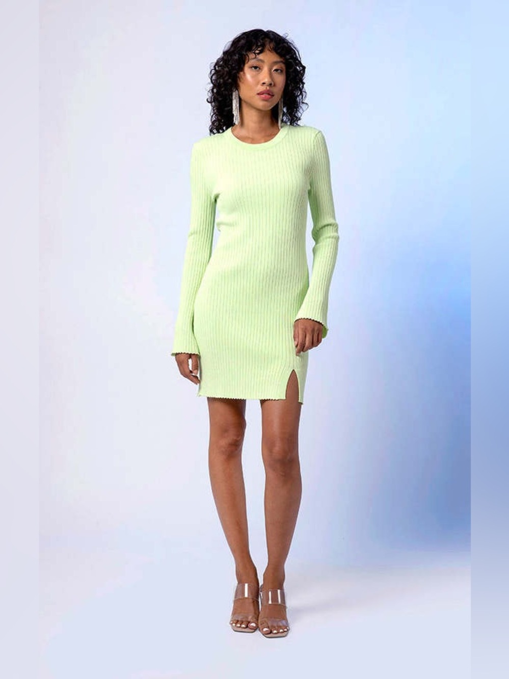 Line & Dot Lana Knit Mini Dress in Lime Green